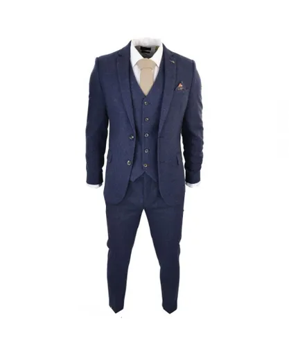 Harry Brown Mens Navy Blue Tweed 3 Piece Wool Suit