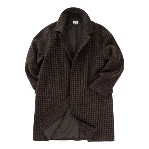 Hartford , Classic Houndstooth Wool Coat ,Brown male, Sizes:
