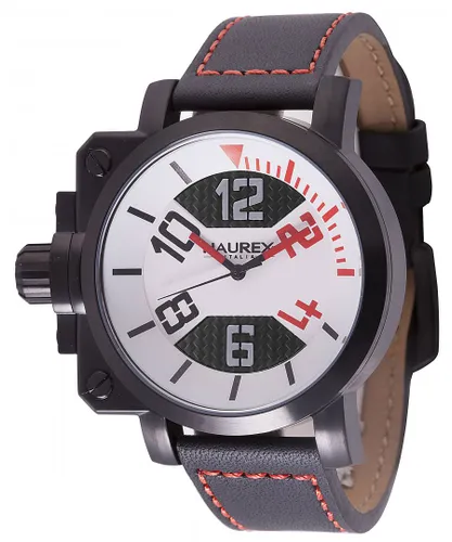 Haurex Italy :gun Mens watch steel case, black/red dial, black with red leather - One Size