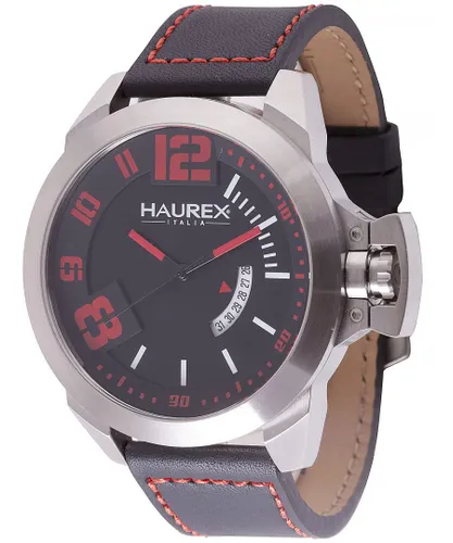 Haurex Italy Mens :storm black/red dial watch Leather - One Size