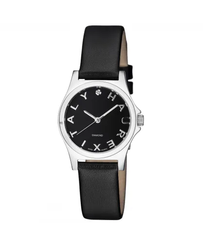 Haurex Italy WoMens 6A505DNN Diamond-Accented Mini City Stainless Steel Three Hands Watch - Black Leather - One Size