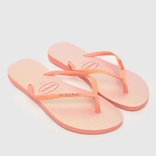 Havaianas Slim Glitter Iridescent Sandals in Peach