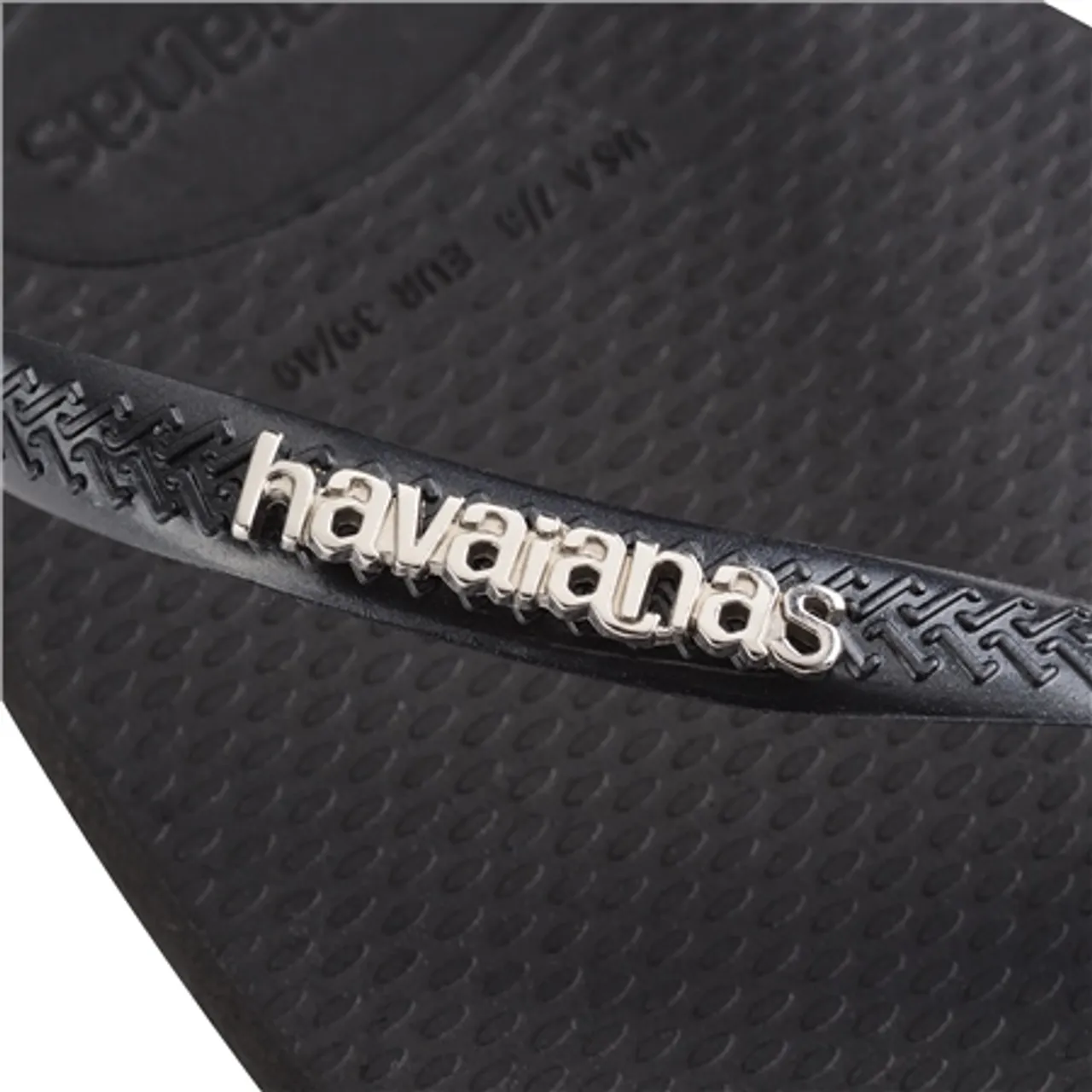 Havaianas Square Logo Metallic Flip Flops - Black & Silver - UK 3-4 (EU 35/36)