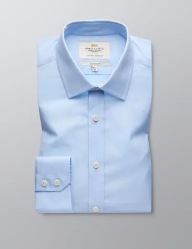 Hawes & Curtis Mens Slim Fit Easy Iron Pure Cotton Shirt - 16.534 - Blue, Blue,White