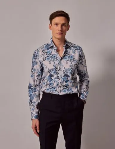 Hawes & Curtis Pure Cotton Textured Floral Shirt - White Mix, White Mix
