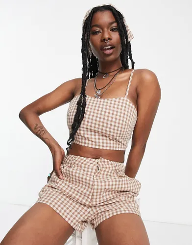 Heartbreak cami crop top co-ord with bandana in brown gingham