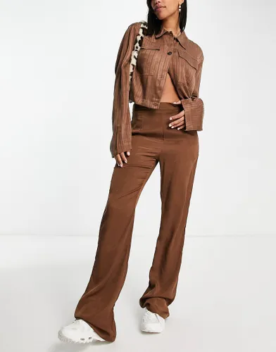 Heartbreak crinkle fit and flare trousers co-ord in brown
