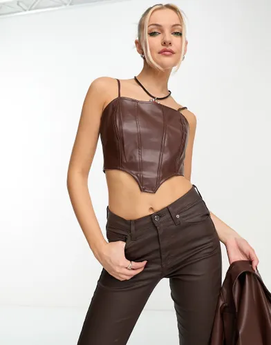 Heartbreak faux leather corset top co-ord in chocolate brown