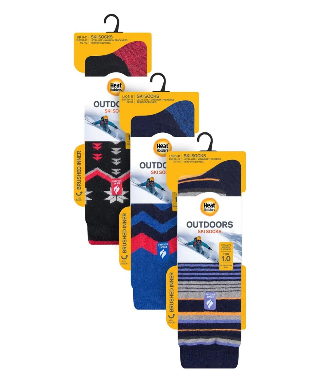 Heat Holders 3 Pair Assorted Multipack Ultra Lite Mens Ski Socks