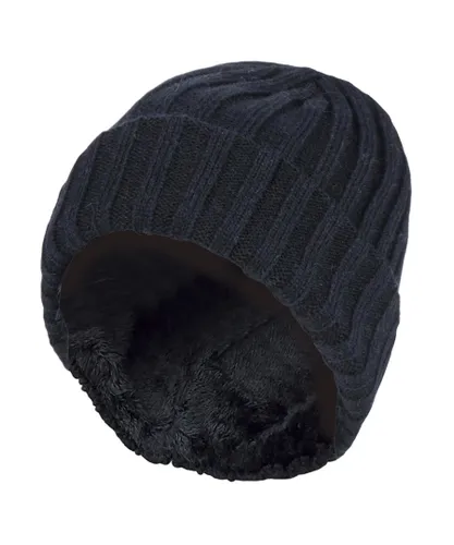 Heat Holders - Boys Every Day Casual Wear Ribbed Turnover Winter Hat for Kids - Black