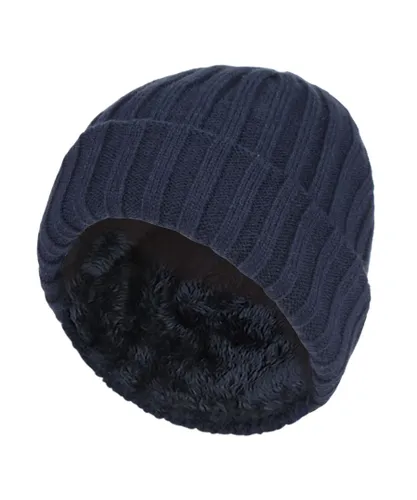 Heat Holders - Boys Every Day Casual Wear Ribbed Turnover Winter Hat for Kids - Navy