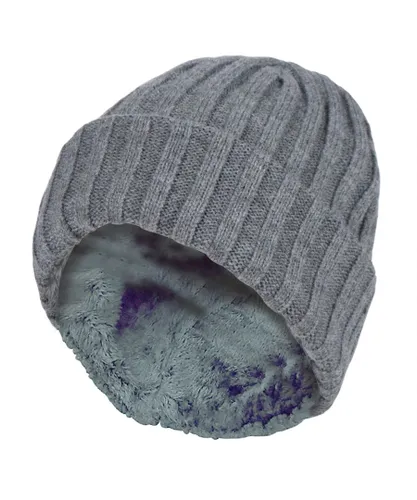 Heat Holders - Boys Every Day Casual Wear Ribbed Turnover Winter Hat for Kids - Pebble Melange - Grey