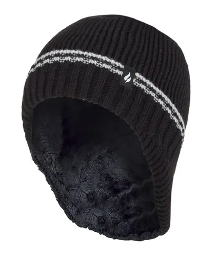 Heat Holders - Boys Patrol Ribbed Bobble Pom Pom Hat for Winter - Black