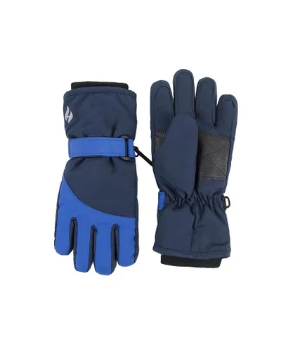 Heat Holders - Kids Boys Girls Waterproof Fleece Lined Winter Thermal Ski Gloves - Blue / Navy Nylon - One Size