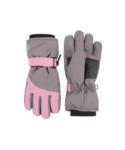 Heat Holders - Kids Boys Girls Waterproof Fleece Lined Winter Thermal Ski Gloves - Pink / Grey Nylon - One Size