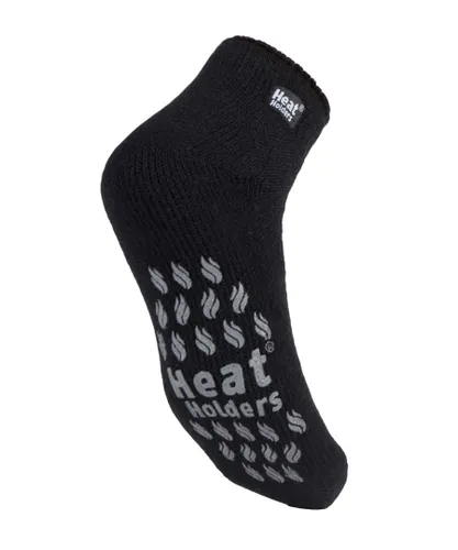 Heat Holders Mens 2.3 TOG Non Slip Low Cut Ankle Thermal Slipper Socks with Grips - Black Nylon