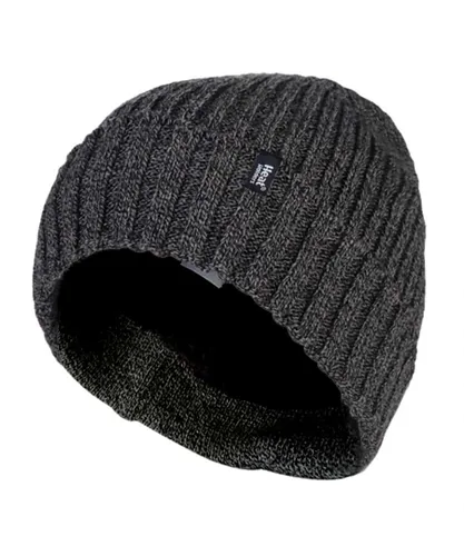 Heat Holders Mens 3.6 tog Fleece Lined Thermal Turn Over Cuff Winter Beanie Hat - Grey - One