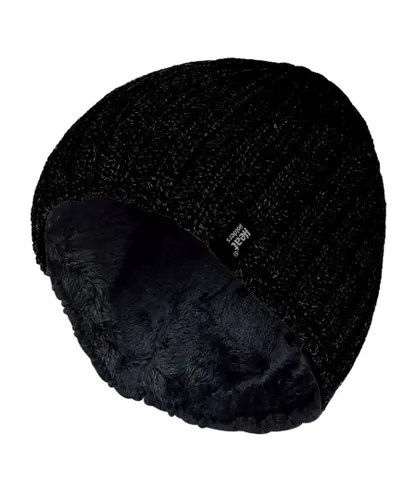 Heat Holders - Mens Fleece lined Ribbed Winter Hat - Black - One