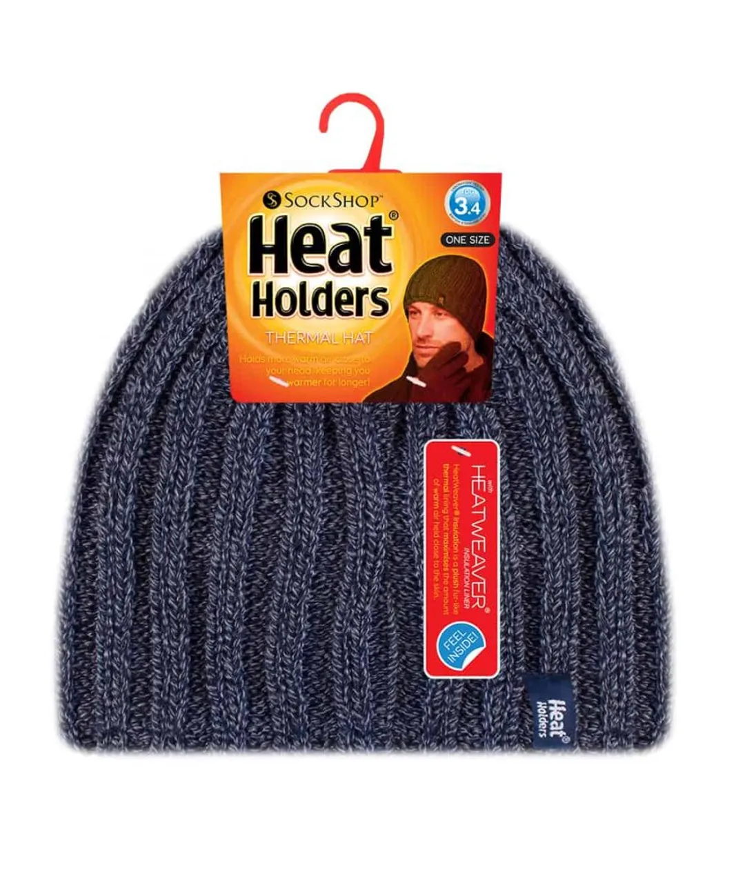 Heat Holders - Mens Fleece lined Ribbed Winter Hat - Navy - One