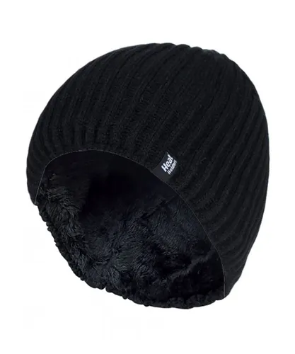 Heat Holders - Mens Fleece Lined Thermal Winter Knitted Beanie Hat - Black - One