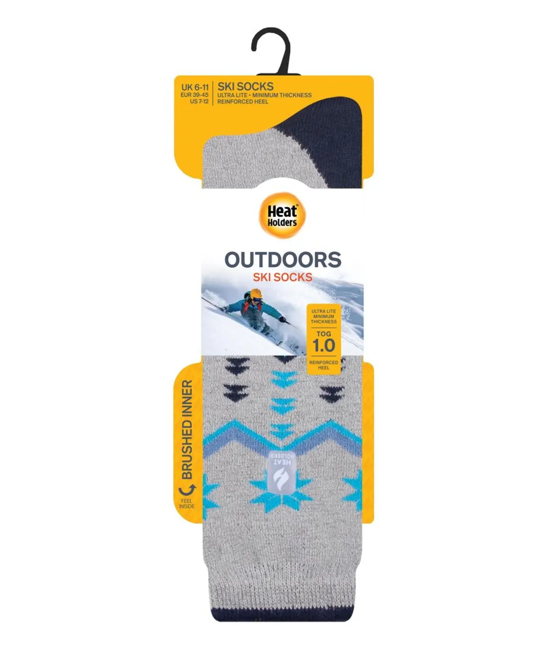 Heat Holders Mens LITE - Ladies Thermal Ultra Thin Funky Ski Socks - Grey