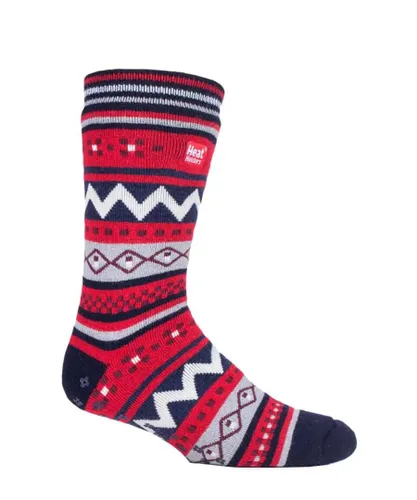 Heat Holders Mens Nordic Patterned Non Slip Thermal Slipper Socks with Grippers - Blue Nylon
