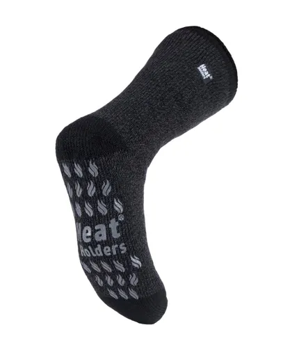 Heat Holders Mens Twist Stripe Patterned Fleece Lined Slipper Socks - Black/Blue