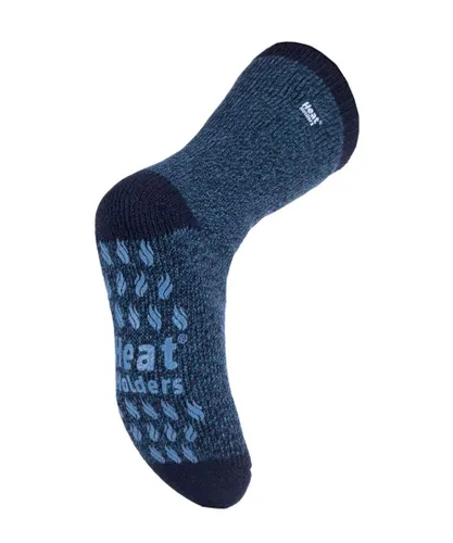 Heat Holders Mens Twist Stripe Patterned Fleece Lined Slipper Socks - Blue