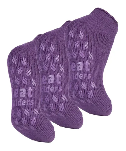 Heat Holders Womens - 3 Pair Multipack Ladies Ankle Slipper Socks with Grippers - Lilac - Purple