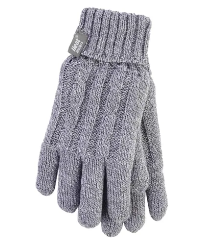 Heat Holders - Womens Cable Knit 2.3 tog Gloves for Winter - Grey