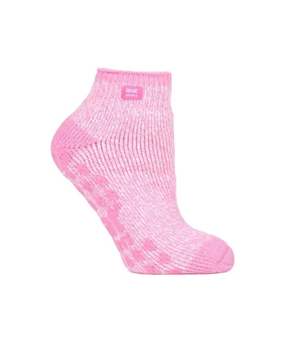 Heat Holders Womens Ladies 2.3 tog thermal low cut ankle slipper socks in 4 colours - Pink & White Nylon