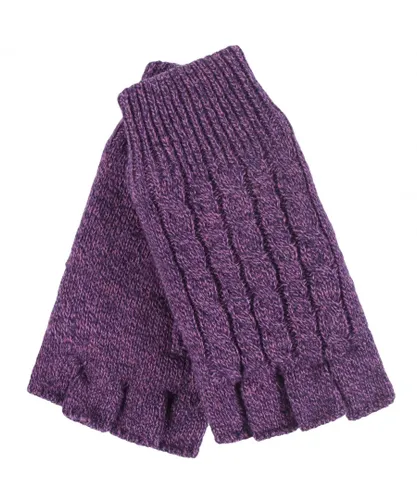 Heat Holders Womens - Ladies Cable Knitted Winter Thermal Fingerless Gloves - Purple - One
