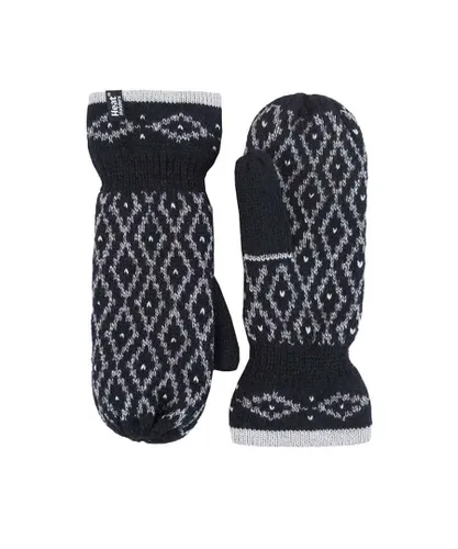 Heat Holders Womens - Ladies Fleece Lined Insulated Winter Thermal Mittens - Black - One Size