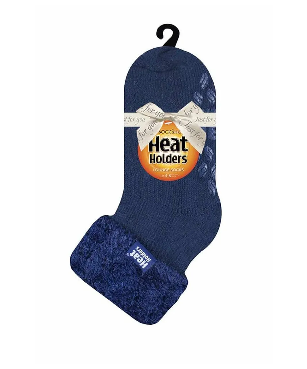 Heat Holders Womens Ladies Non Slip Thermal Low Cut Ankle Slipper Bed Socks with Grips - Navy Nylon