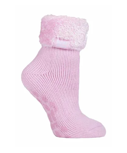 Heat Holders Womens Ladies Non Slip Thermal Low Cut Ankle Slipper Bed Socks with Grips - Rose Nylon