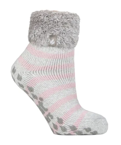Heat Holders Womens - Ladies Non Slip Thermal Low Cut Fluffy Slipper Socks - Grey