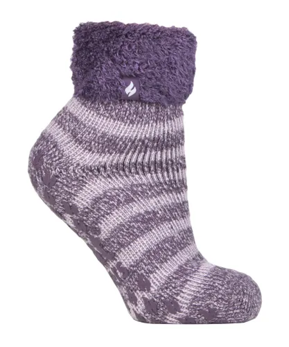 Heat Holders Womens - Ladies Non Slip Thermal Low Cut Fluffy Slipper Socks - Purple