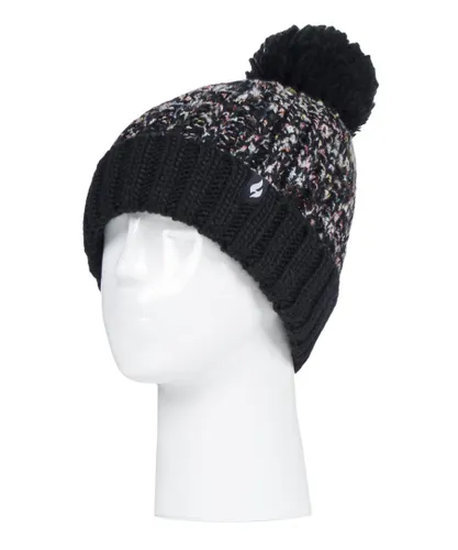 Heat Holders Womens - Ladies Thermal Winter Bobble Hat with Large Pom Pom - Black - One
