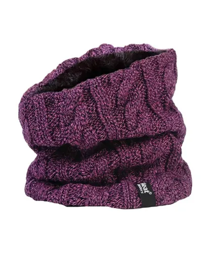 Heat Holders Womens - Ladies Thick Cable Knit Fleece Lined Neck Warmer - Purple - One