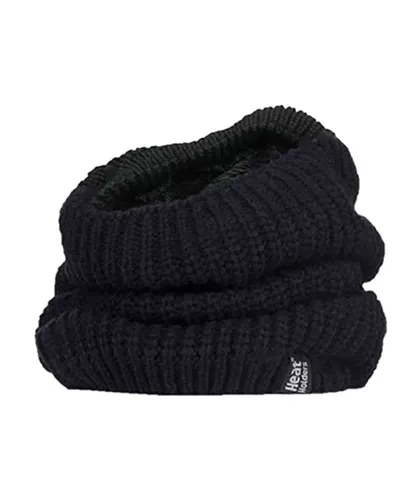 Heat Holders Womens Ladies Thick Winter Warm Fleece Lined Chunky Knit Thermal Neck Warmer - Black - One