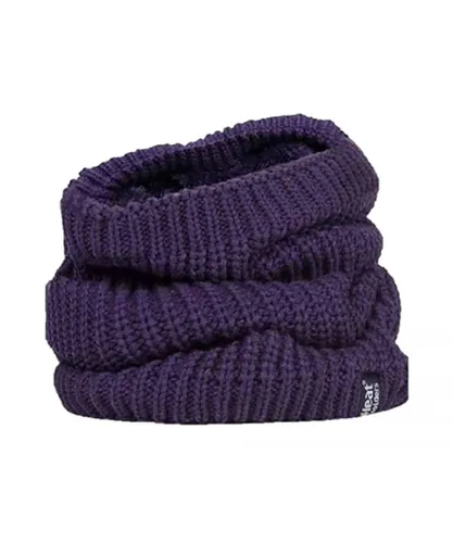 Heat Holders Womens Ladies Thick Winter Warm Fleece Lined Chunky Knit Thermal Neck Warmer - Purple - One