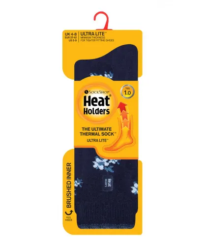 Heat Holders Womens - Ladies Ultra Lite Thermal Brushed Inner Yarn Design Socks - Navy Floral (Bellis)