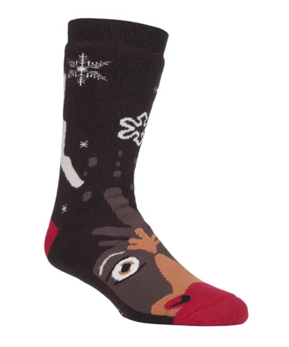 Heat Holders Womens Mens Ladies Thermal Christmas Non Slip Slipper Socks with Grippers - Brown