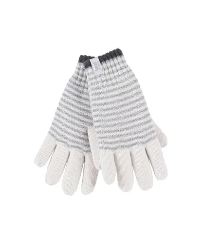 Heat Holders - Womens Striped Fleece Lined Thermal Gloves - Cream