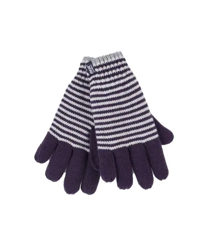 Heat Holders - Womens Striped Fleece Lined Thermal Gloves - Purple