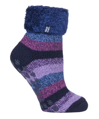 Heat Holders - Womens Thermal Slipper Bed Socks with Non Slip Grips - Blue Nylon