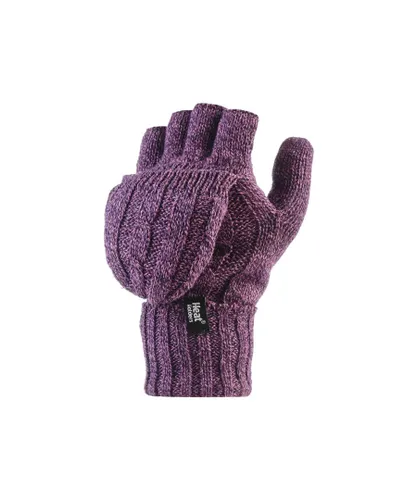 Heat Holders Womenss Thermal Converter Fingerless Cable Knit 2.3 tog Gloves - Purple Silk - One