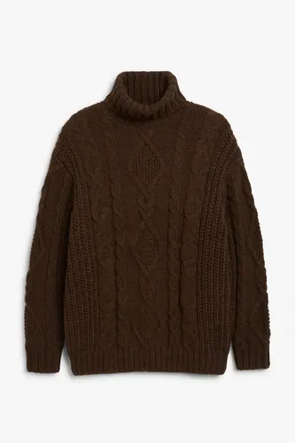 Heavy knitted roll neck sweater - Brown