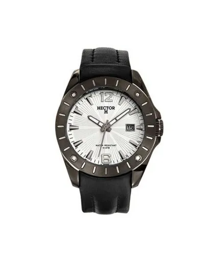 Hector : Mens Silver Watch - Black Leather - One Size