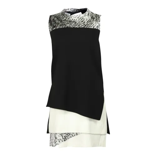 Helmut Lang , Resid Printed Layered Crepe Dress ,Black female, Sizes: